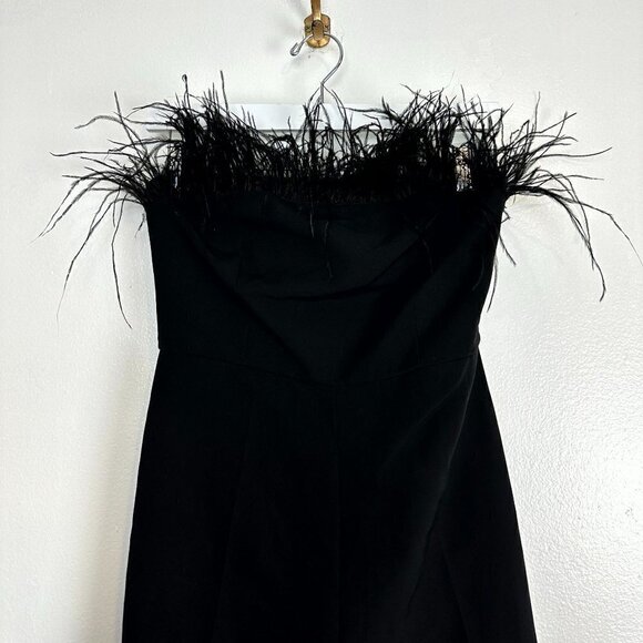 SAM EDELMAN Feather Trim Strapless Jumpsuit in Black Size US 0 - Picture 6 of 10
